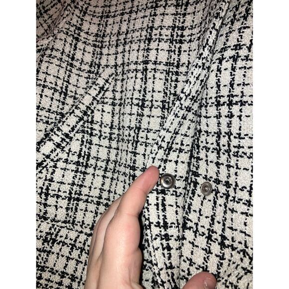 H&M Black And White Plaid Houndstooth Tweed Cropped Jacket Size Small - Picture 2 of 5